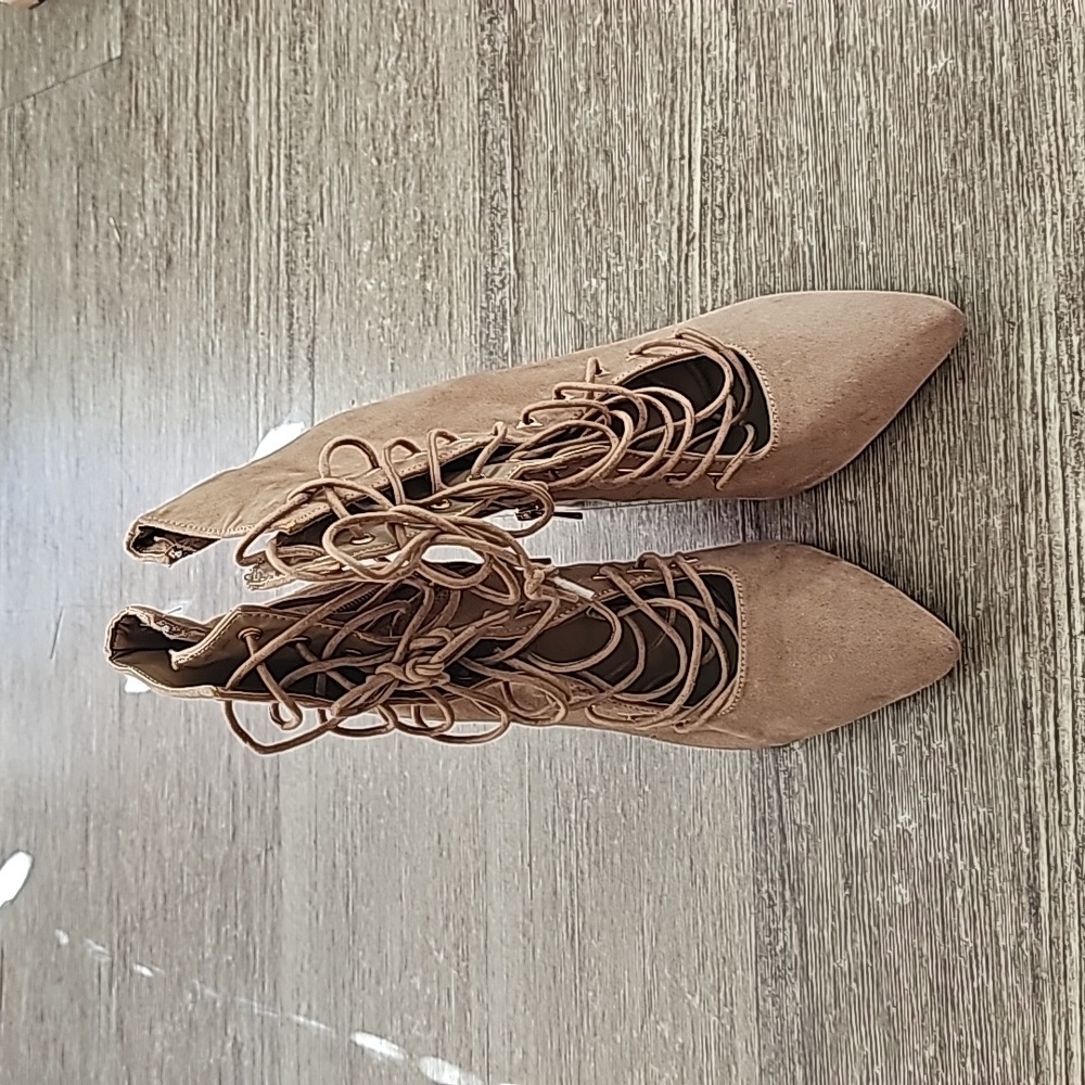 Bamboo Super Cute High Heel Open Top Laced Booties